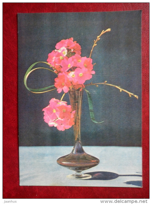 Greeting card - red flowers - flowers - 1983 - Estonia USSR - unused - JH Postcards