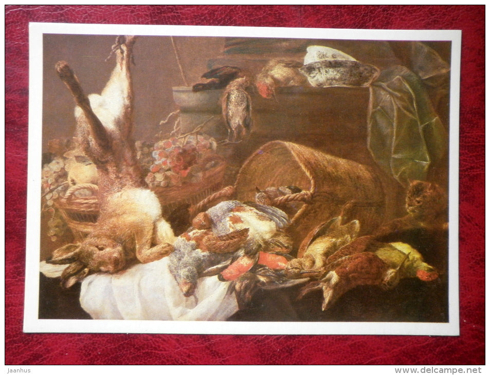 Painting by Jan Fyt - Still Life - Hunter`s Bag - hare - woodcock - fruits - flemish art - unused - JH Postcards