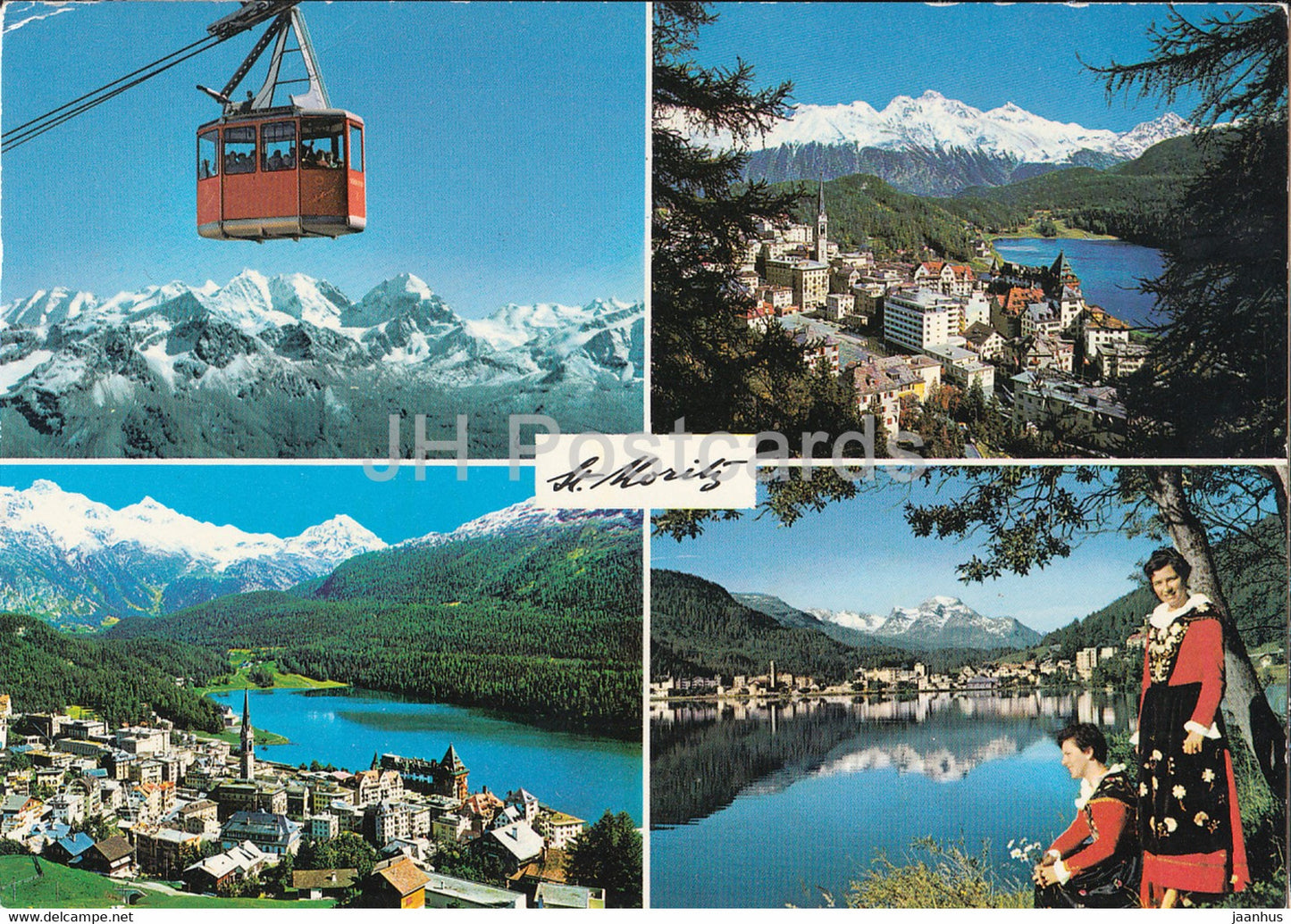 St. Moritz - cable car - folk costumes - multiview - 1 - 1970 - Switzerland - used - JH Postcards