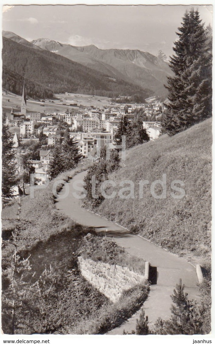 Davos 1560 m von der Hohenpromenade gegen das Tinzenhorn - Switzerland - old postcard - used - JH Postcards