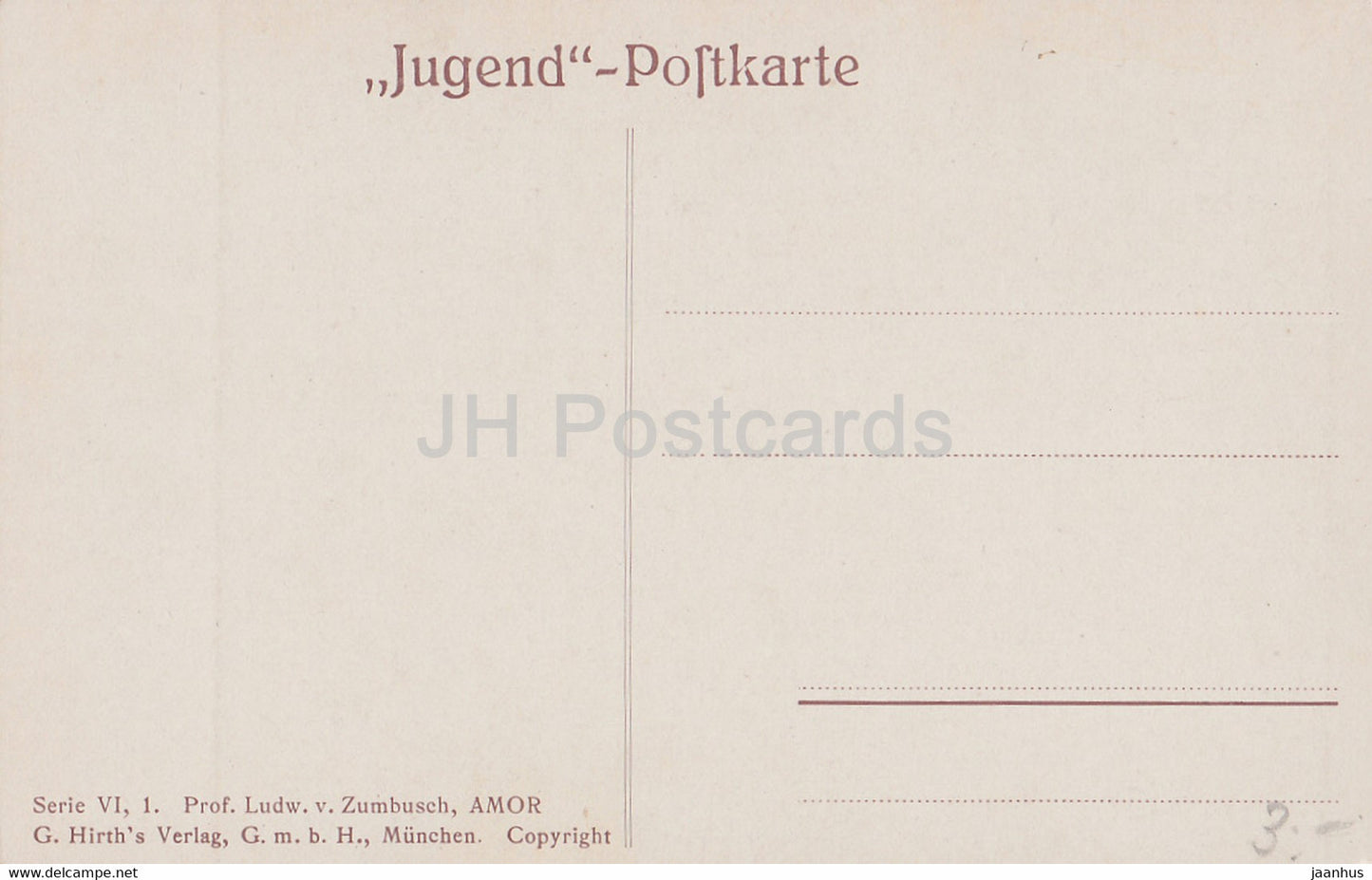 painting by Ludwig von Zumbusch - Amor - Jugend Postkarte - German art - old postcard - Germany - unused