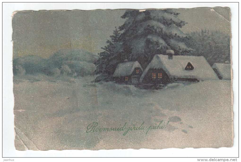 Christmas Greeting Card - farm house - winter - HWB Ser 2222 - old postcard - circulated in Estonia 1927 Rakvere - used - JH Postcards