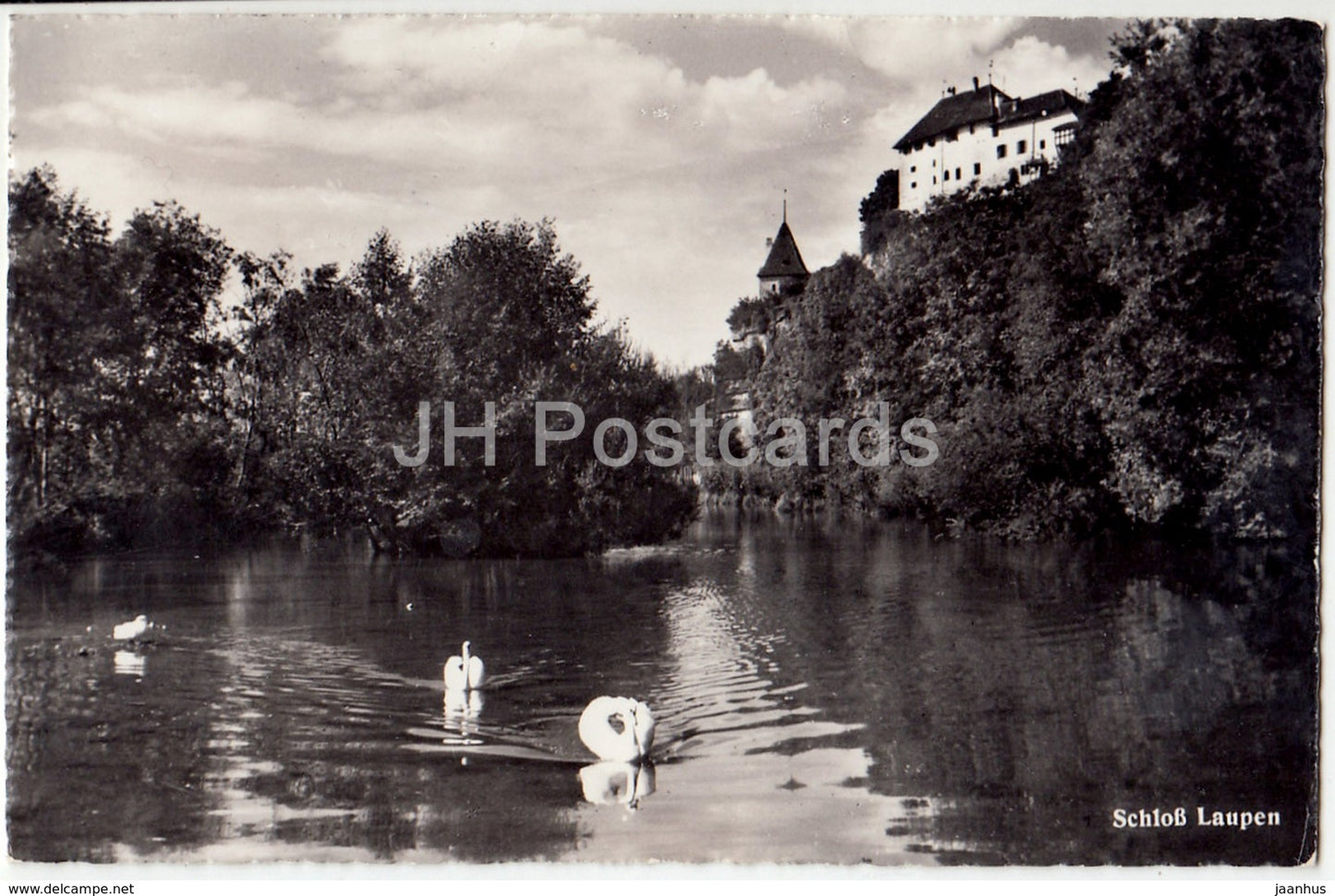 Schloss Laupen - castle - birds - Swan - 03260 - Switzerland - old postcard - 1965 - used - JH Postcards