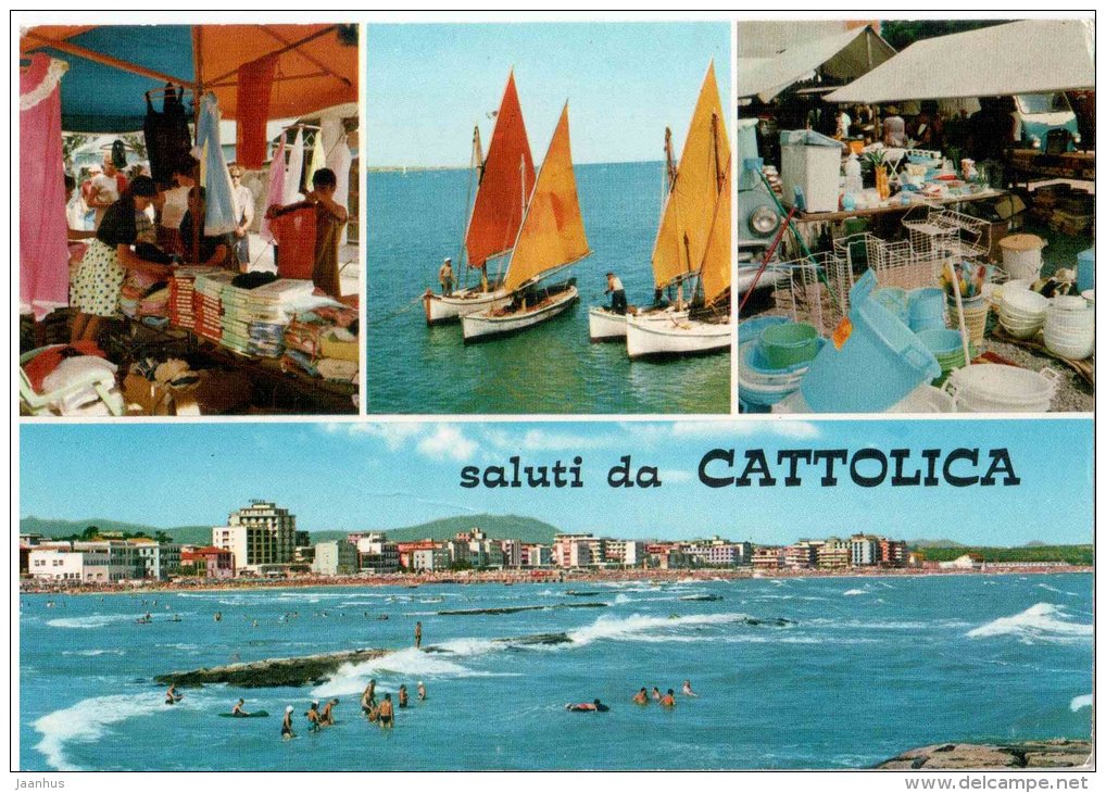 Saluti da Cattolica - beach - sailing boat - Cattolica - Rimini - Emilia-Romagna - 92 - Italia - Italy - used - JH Postcards