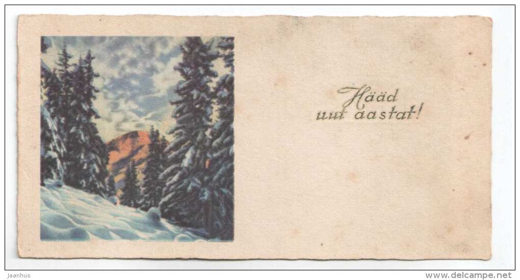 New Year mini Greeting Card - Winter Landscape - old postcard - circulated in Estonia - used - JH Postcards