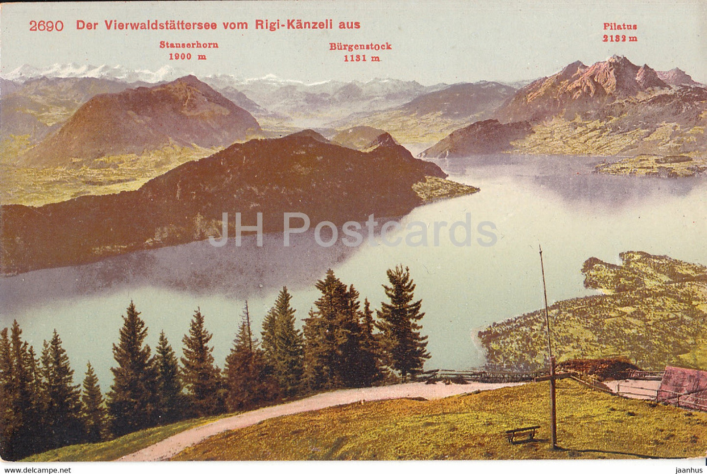 Der Vierwaldstattersee vom Rigi Kanzeli aus - Stanserhorn - Burgenstock - 2690 - old postcard - Switzerland - unused - JH Postcards