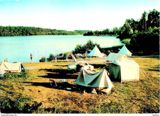 Pojezierze Mazurskie - Nad jeziorem Beldany - lake - car - camping - Poland - unused - JH Postcards