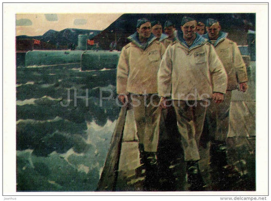 painting by A. Yeremin - Severomorsk submarine men - submarine - Navy - russian art - unused - JH Postcards