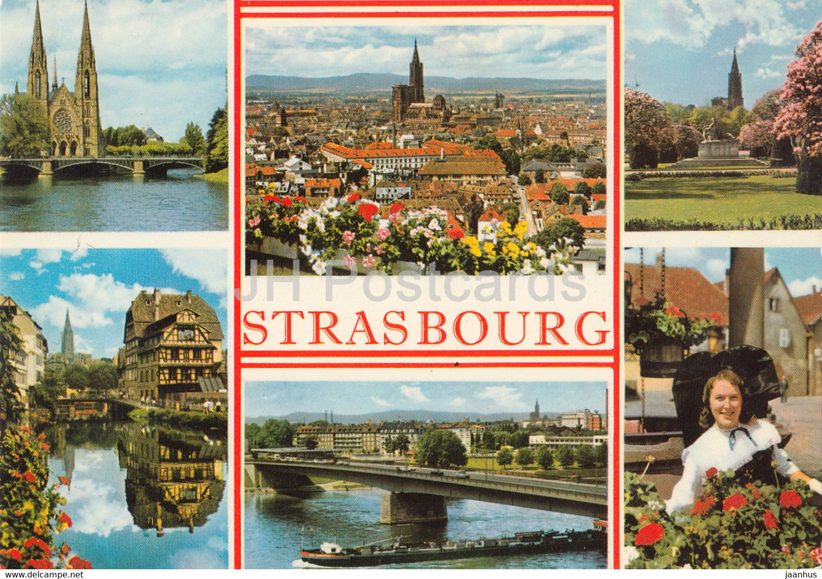 Strasbourg - bridge - architecture - cathedral - multiview - France - used - JH Postcards