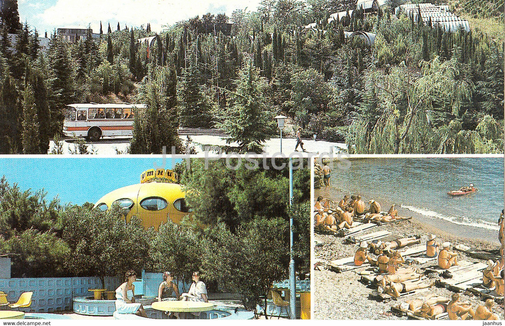 Gurzuf - youth recreation center - bus - beach - Crimea - 1990 - Ukraine USSR - unused - JH Postcards