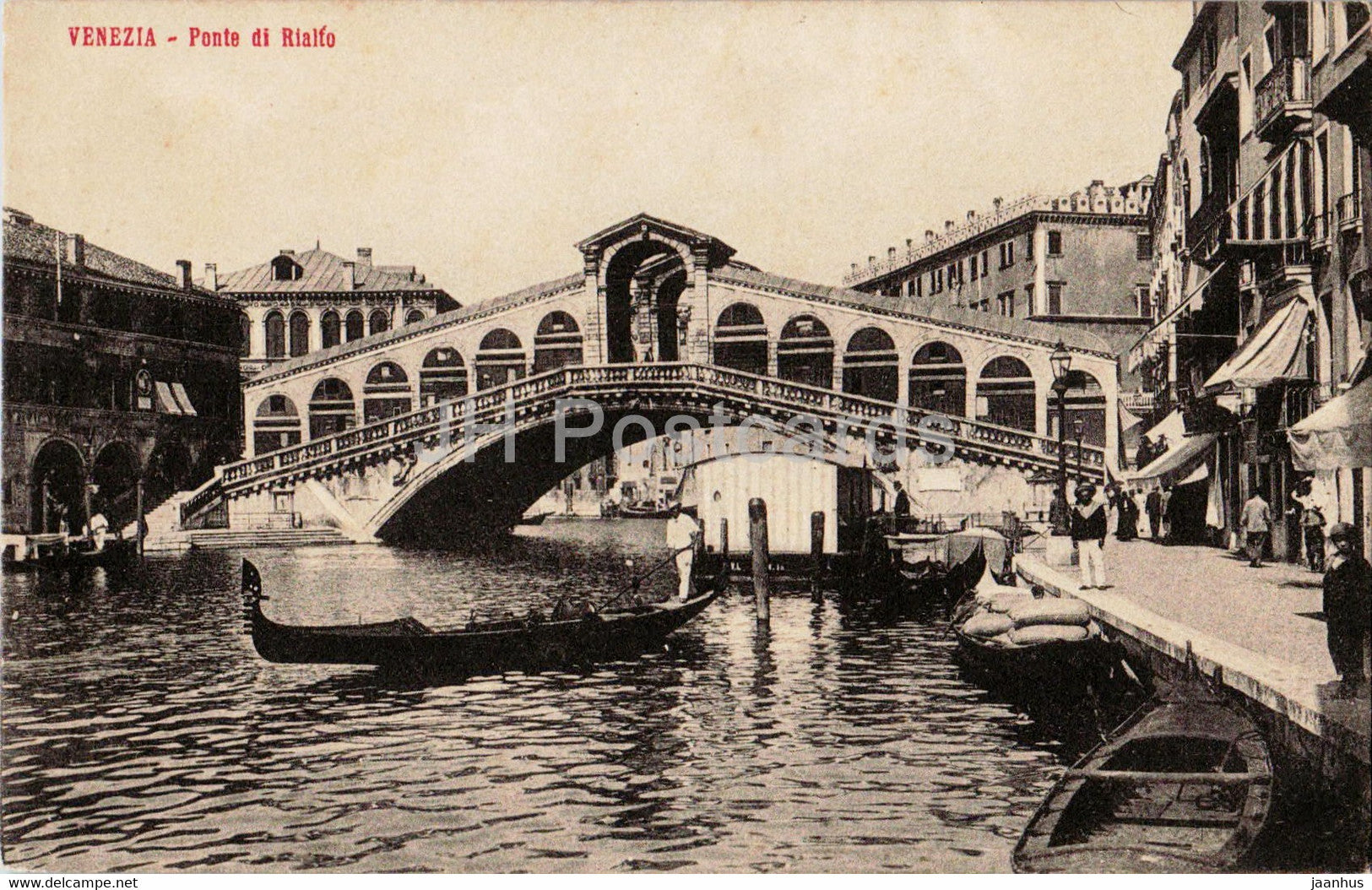 Venezia - Venice - Ponte di Rialto - bridge - boat - 0779 - old postcard - Italy - unused - JH Postcards