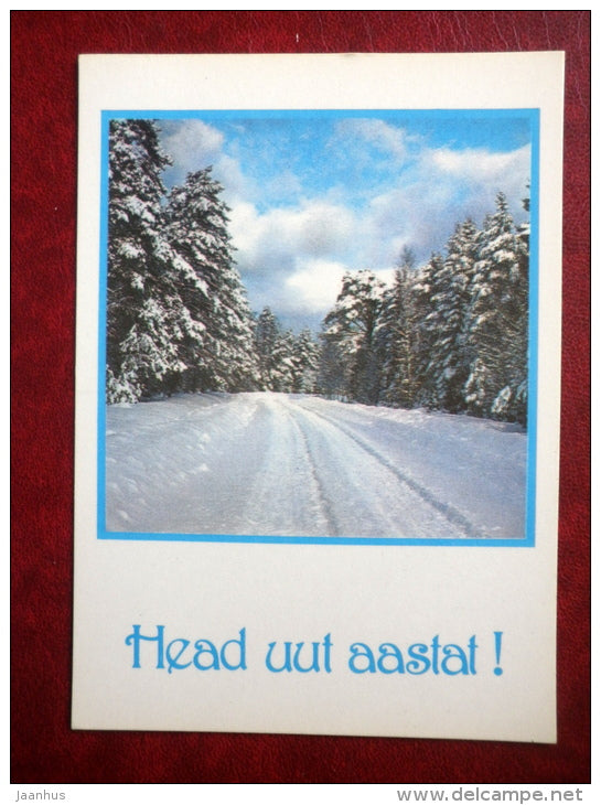 New Year Greeting card - winter road - 1983 - Estonia USSR - unused - JH Postcards