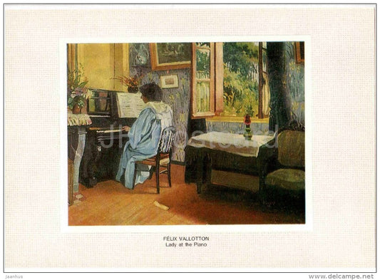 painting by Felix Vallotton - Lady at the Piano , 1904 - music - french art - unused - JH Postcards