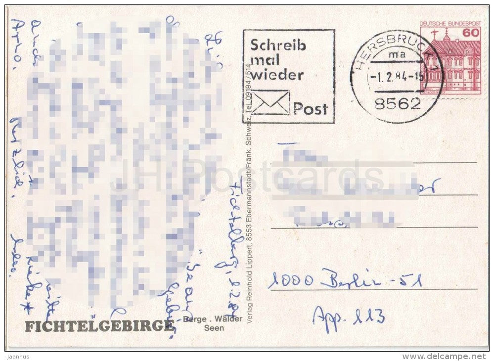 Winter im Fichtelgebirge - Berge - mountains - Germany - 1984 gelaufen - JH Postcards