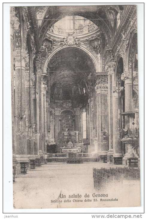 Un Saluto da Genova - interno della Chiesa della SS. Annunziata - church - circulated in 1915 - Italy - used - JH Postcards