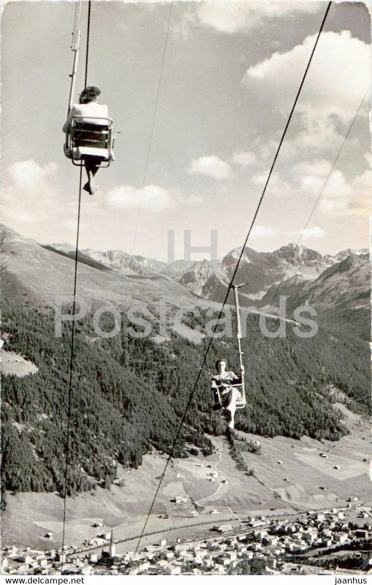 Davos - Sessellift - Schatzalp 1865 m - Strelapass 2353 m - cable car - chairlift - old postcard - Switzerland - used - JH Postcards