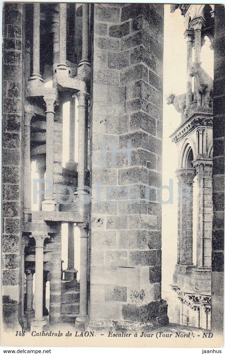 Cathedrale de Laon - Escalier a Jour - Tour Nord - cathedral - 148 - old postcard - France - unused - JH Postcards