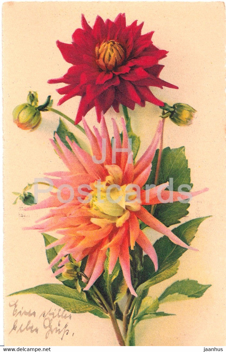 Orange and Yellow Flowers - Photochromie  4018 - old postcard - 1943 - used - JH Postcards