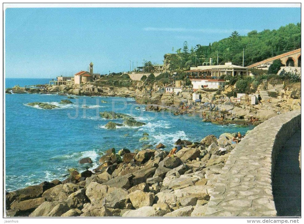 Scogliera , Chiesa di S. Ampelio e Ristorante Pinin la Reserve - church - Bordighera - B 270 - Italia - Italy - unused - JH Postcards