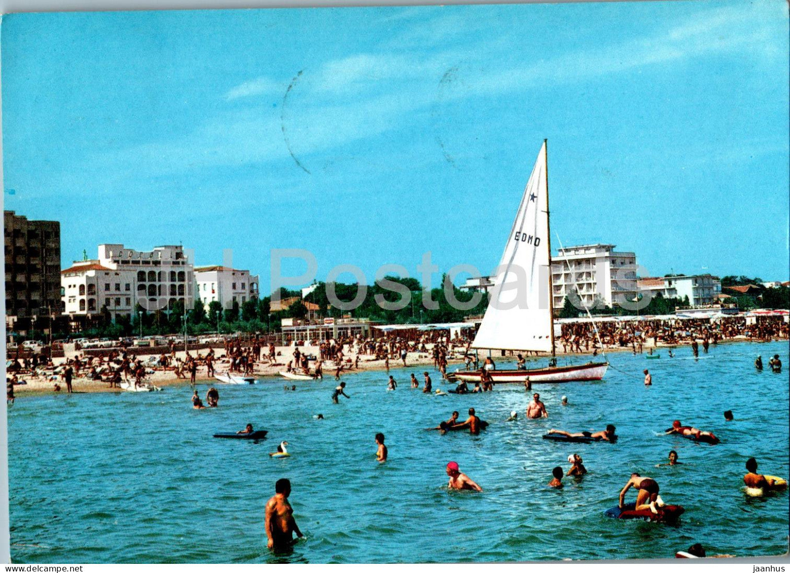 Riccione - Vista dal mare - Sight by the Sea - beach - sailing boat - 234 - 1962 - Italy - used - JH Postcards