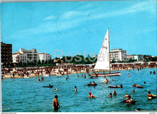 Riccione - Vista dal mare - Sight by the Sea - beach - sailing boat - 234 - 1962 - Italy - used - JH Postcards