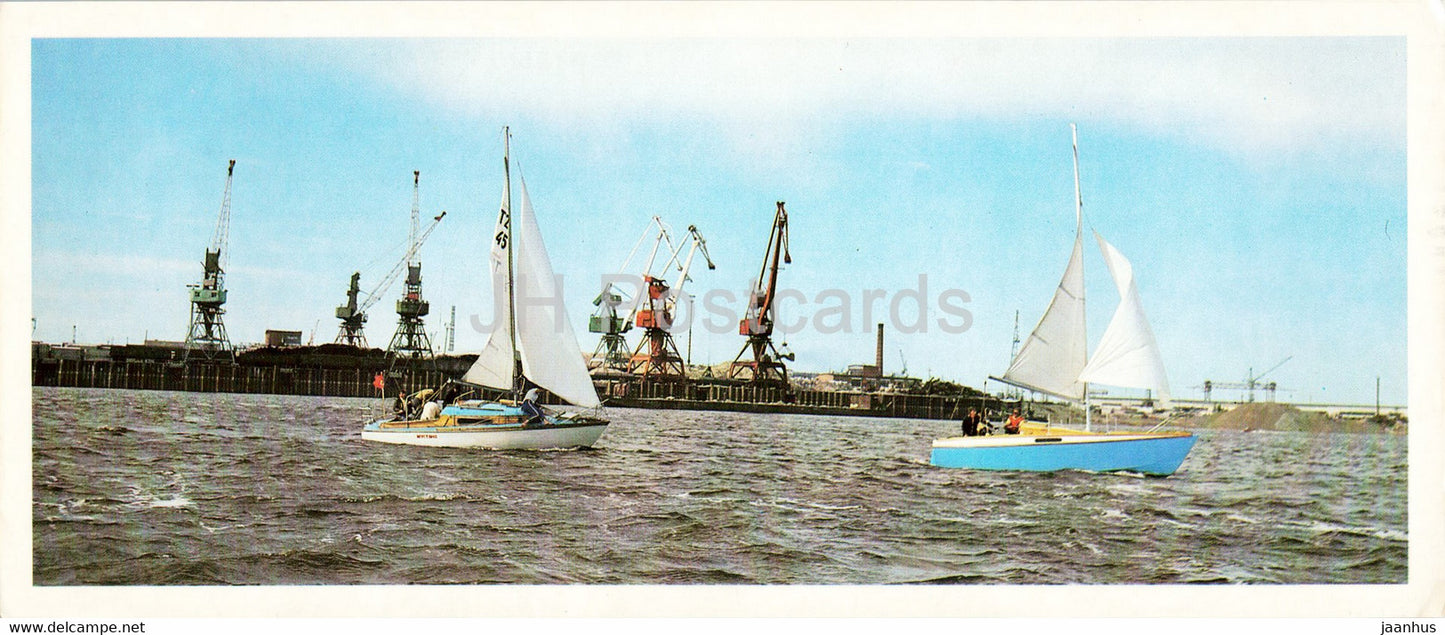 Ob river - sailing boat - crane - Oil Industry - Siberia - 1982 - Russia USSR - unused - JH Postcards