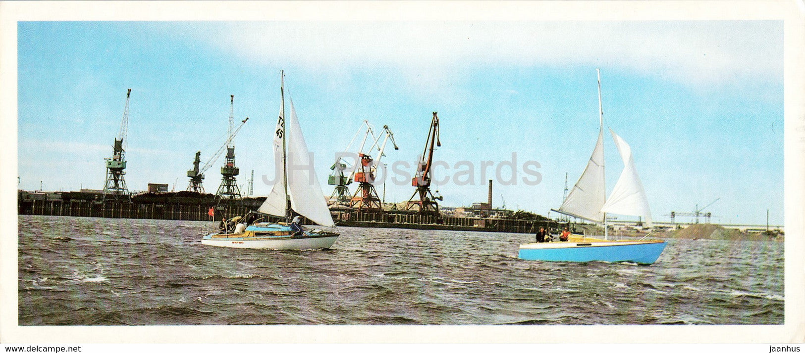 Ob river - sailing boat - crane - Oil Industry - Siberia - 1982 - Russia USSR - unused - JH Postcards