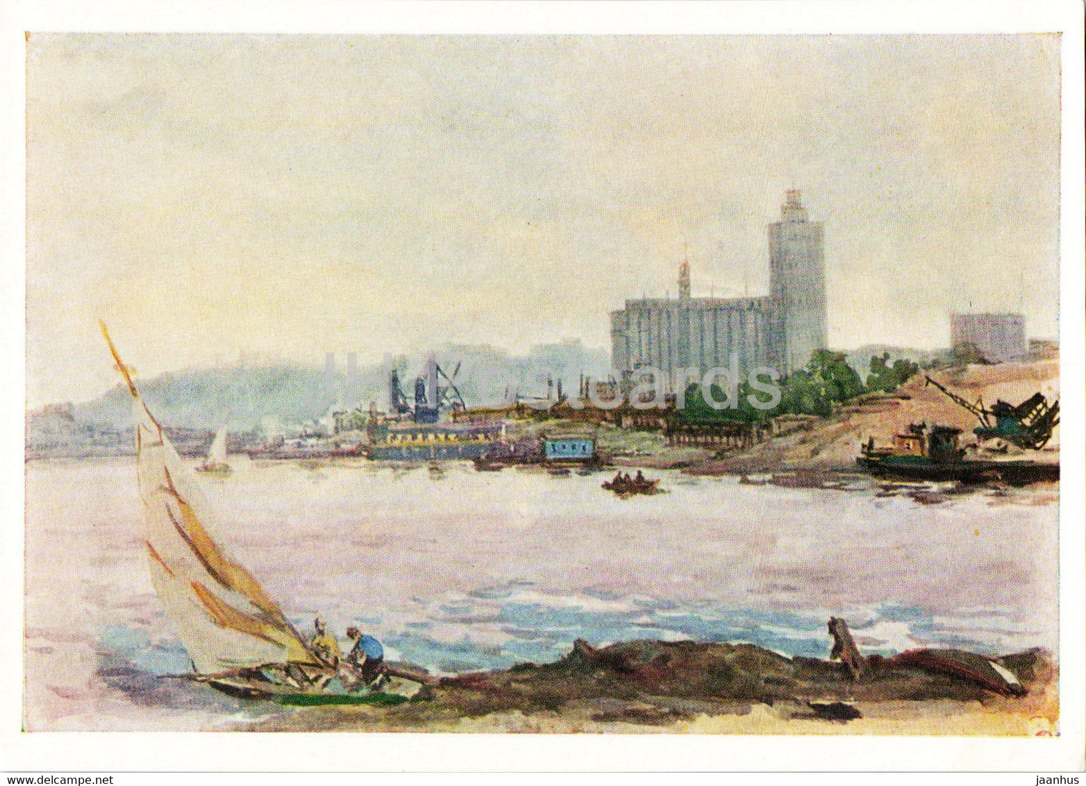 painting by B. Mesropyan - Elevator on Dnieper river . Kyiv - Armenian Art - 1963 - Russia USSR - unused - JH Postcards