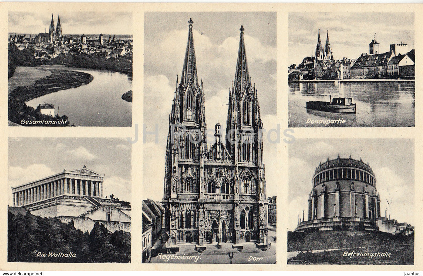 Regensburg - Dom - Walhalla - Befreiungshalle - Gesamtansicht - Donaupartie - old postcard - 1938 - Germany - used - JH Postcards