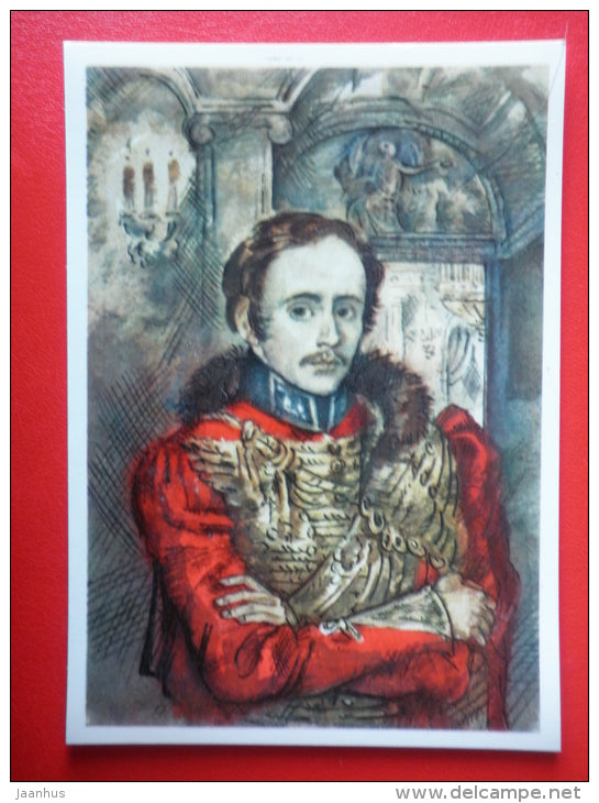 illustration by Y. Ivanov - Mikhail Lermontov - Russian dramatists - 1978 - Russia USSR - unused - JH Postcards