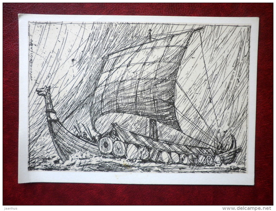 Viking ship - sailing ship - illustration by A. Kütt - 1979 - Estonia USSR - unused - JH Postcards