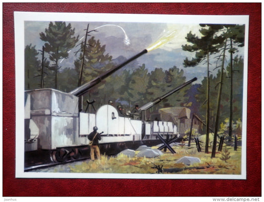 Naval Railway Artillery Batteries at the defence of Leningrad - WWII - by I. Rodinov - 1976 - Russia USSR - unused - JH Postcards