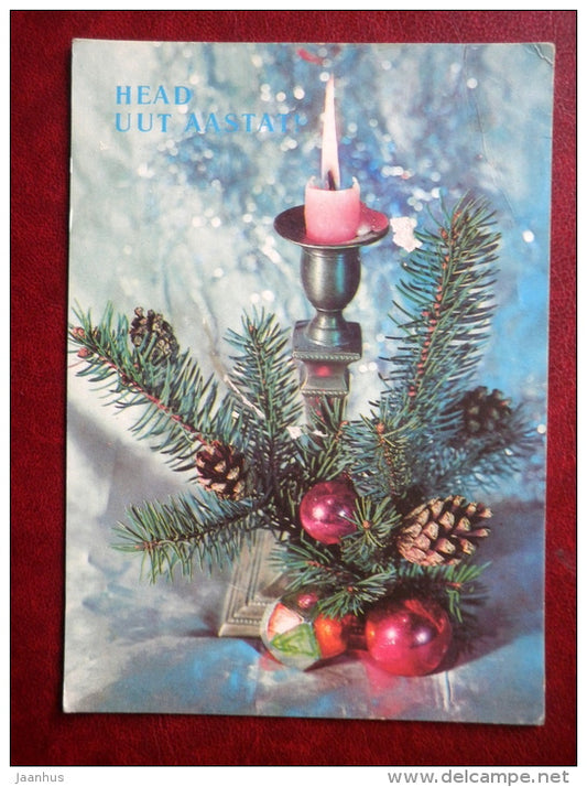 New Year greeting card - candle - decorations - 1991 - Estonia USSR - used - JH Postcards