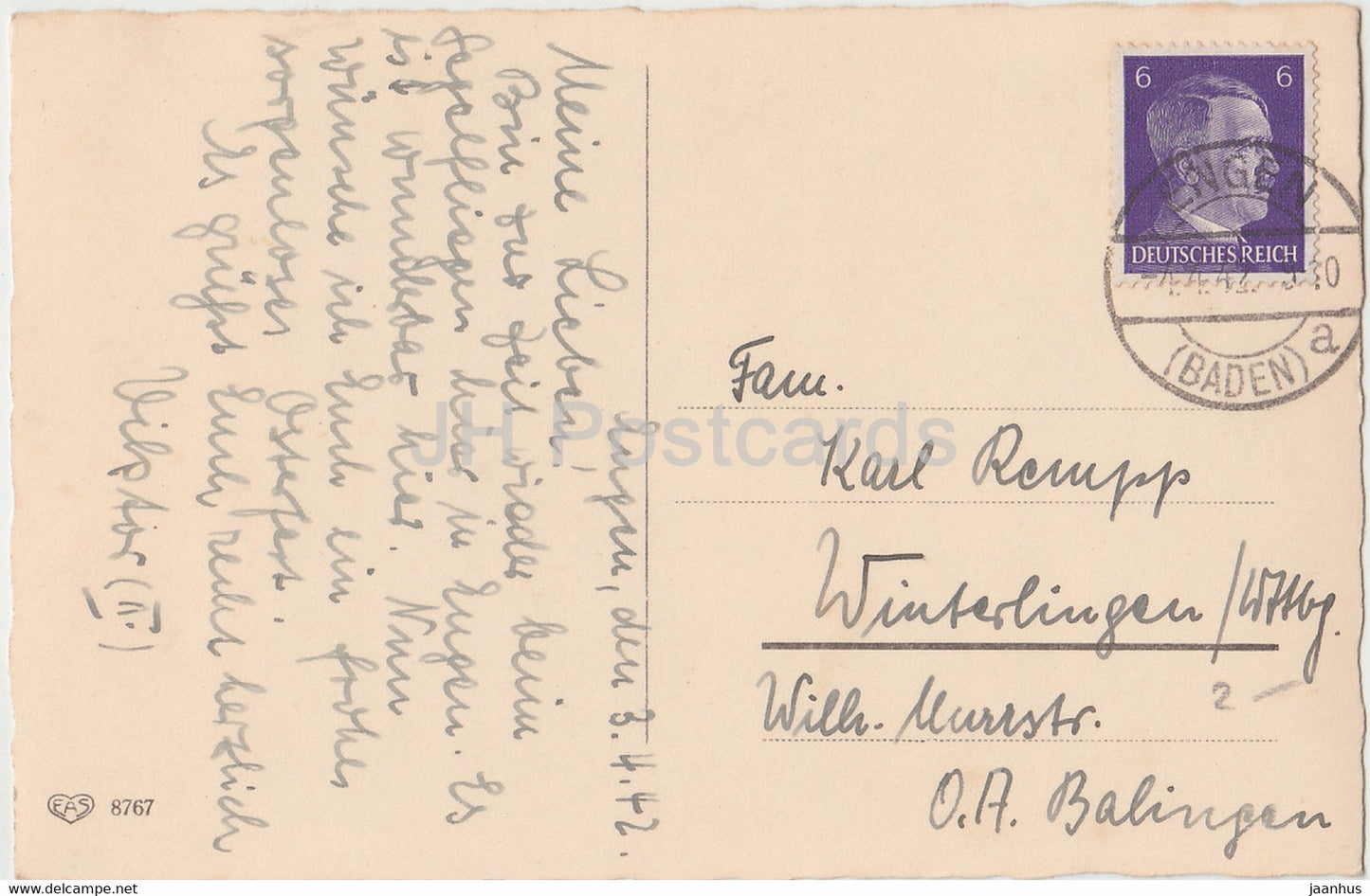 Ostergrußkarte - Die besten Glückwünsche zum Osterfeste - Lamm - EAS 8767 - alte Postkarte - 1942 - Deutschland - gebraucht