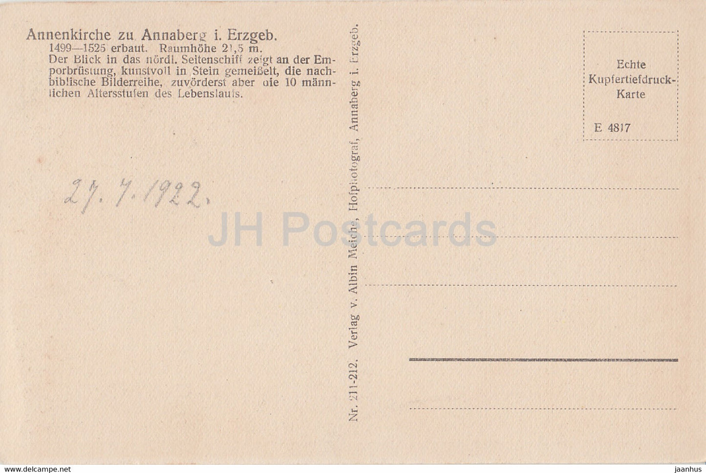 Annenkirche zu Annaberg i Erzgeb - Kirche - alte Postkarte - 1922 - Deutschland - unbenutzt