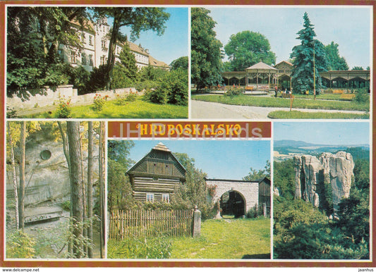 Hruboskalsko - Hruba Skala castle - monument to climbers - multiview - Czechoslovakia - Czech Republic - unused - JH Postcards