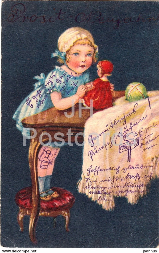 girl with puppet - Artig mein Puppchen - illustration - HB Serie 378/2 -  old postcard - 1926 - Germany - used - JH Postcards