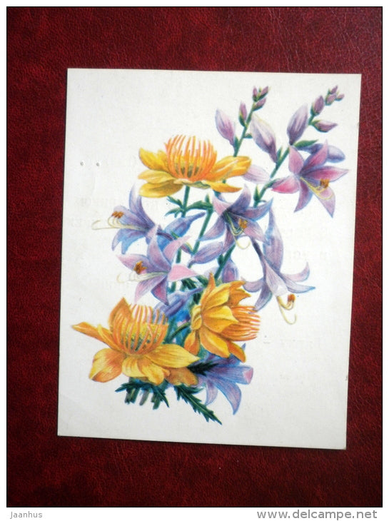 Mini Greeting Card - by G. Popov - flowers - 1978 - Russia USSR - used - JH Postcards