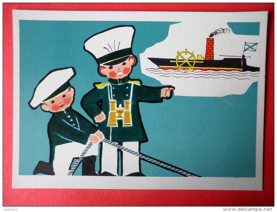 illustration by E. Rapoport - first Russian Passenger Steamer - Little Seafarers - 1971 - Russia USSR - unused - JH Postcards