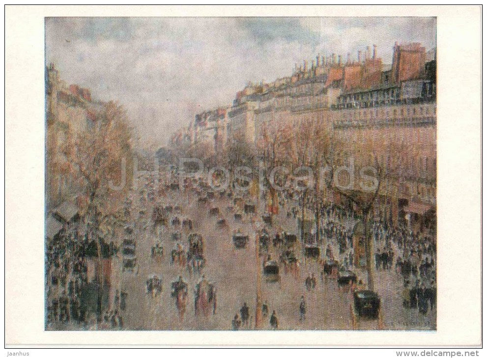 painting by Camille Pissarro - Le Boulevard de Montmartre , 1897 - carriage - french art - used - JH Postcards