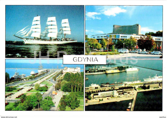 Gdynia - Dar Mlodziezy - Teatr Muzyczny - Skwer Kosciuszki - Baseny Portowe - ship - multiview - Poland - unused - JH Postcards