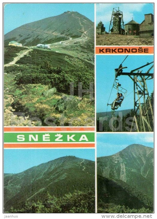 Snezka mountain - cable car - Krkonose - Czechoslovakia - Czech - used 1973 - JH Postcards