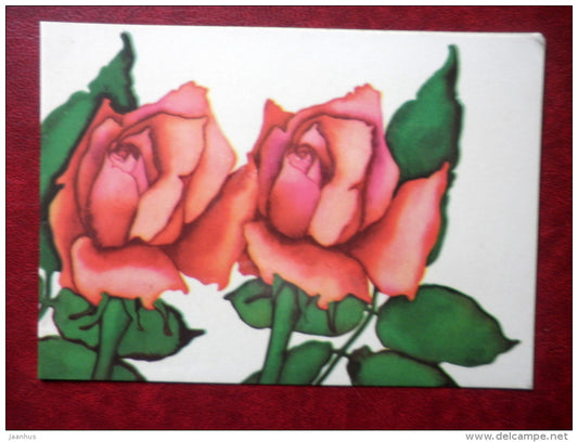 Greeting Card - by M. Leis - red roses - flowers - 1973 - Estonia USSR - used - JH Postcards