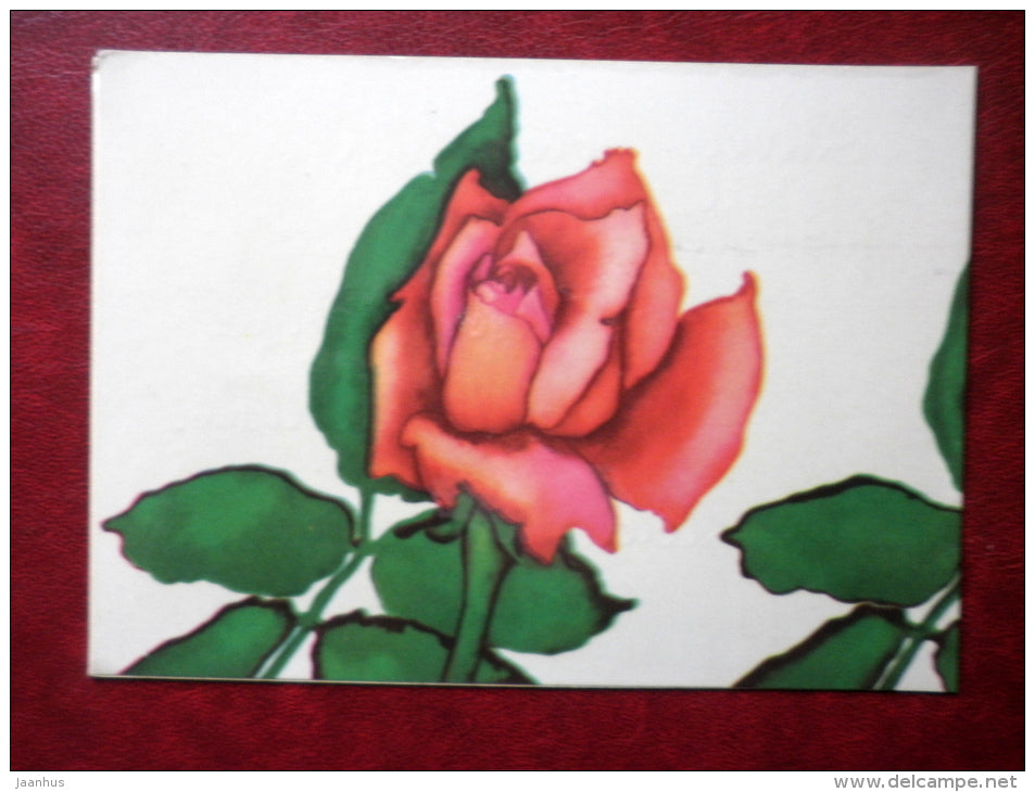 Greeting Card - by M. Leis - red roses - flowers - 1973 - Estonia USSR - used - JH Postcards