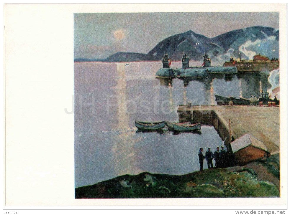 painting by A. Yeremin - In the Base - submarine - Navy - russian art - unused - JH Postcards