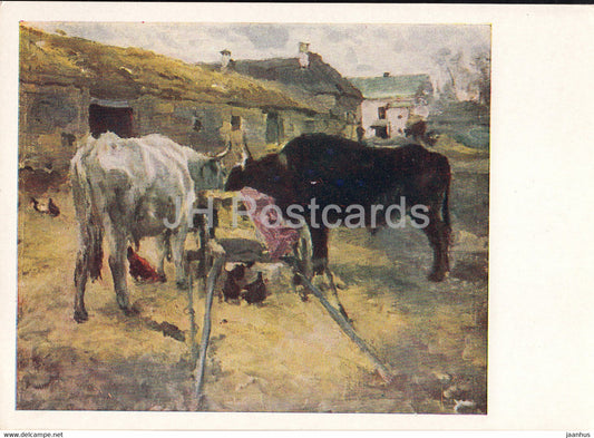 painting by V. Serov - Ox - Oxen - animals - Russian art - 1962 - Russia USSR - unused - JH Postcards