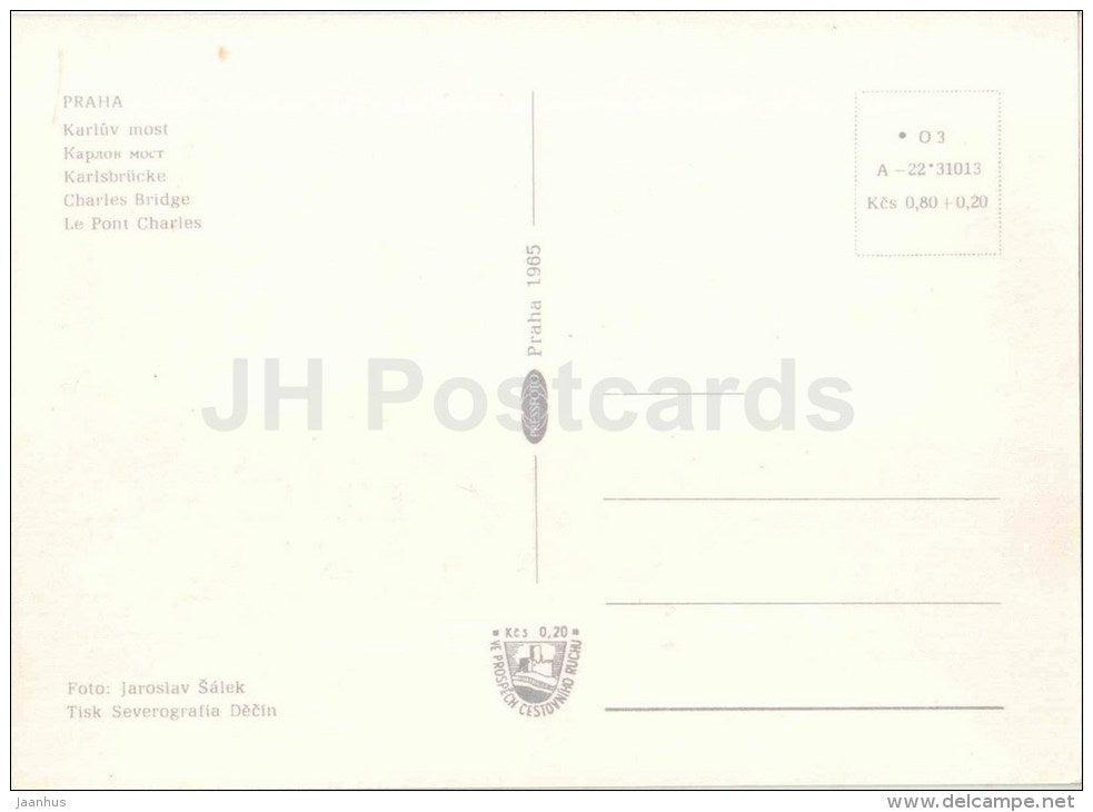 Charles Bridge - Praha - Prague - Czechoslovakia - Czech - 1965 - unused - JH Postcards