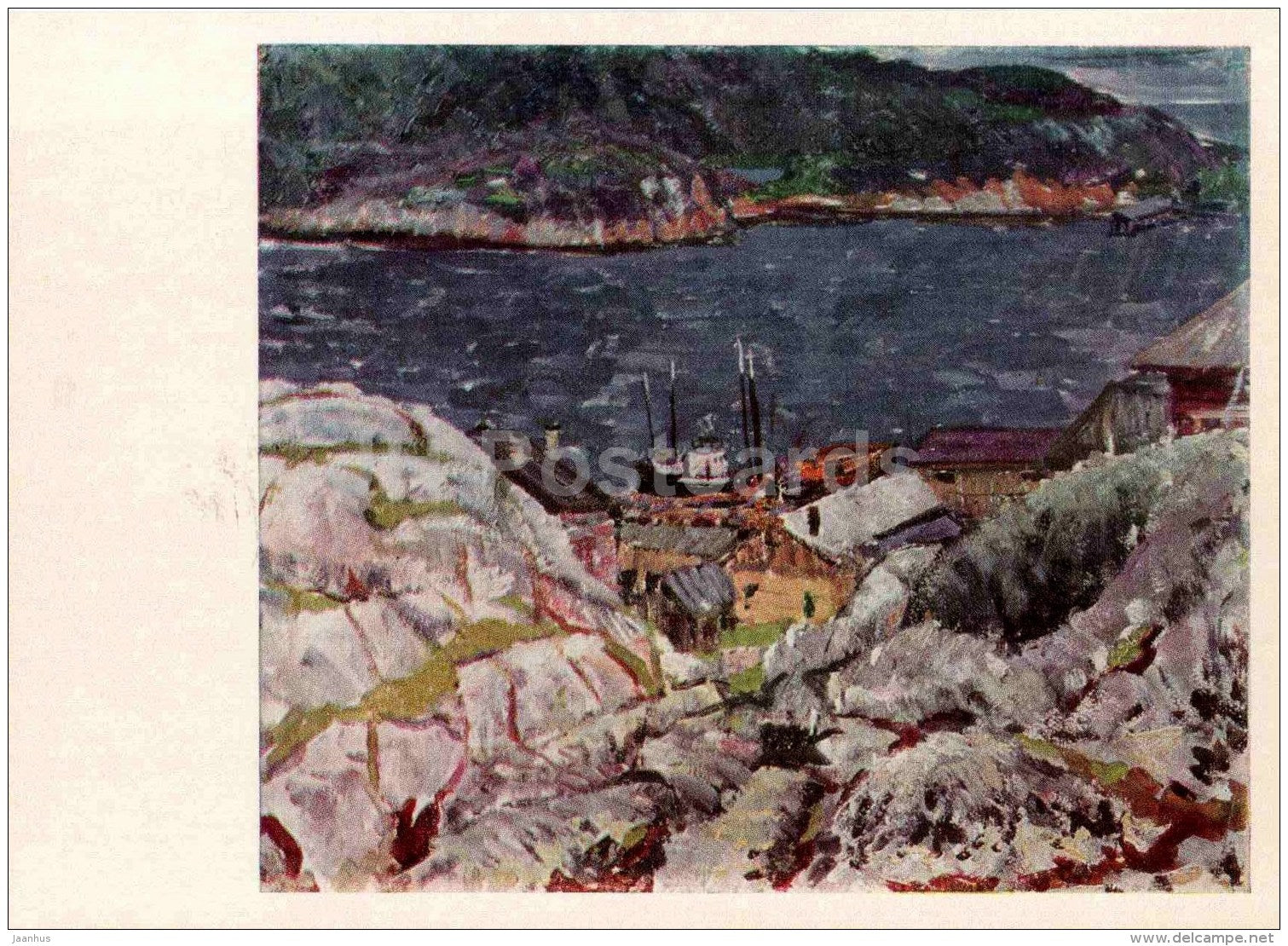 Portrait of Nina Sergeyeva - Bay in the Arctic , 1965 - houses - Russian art - 1968 - Russia USSR - unused - JH Postcards