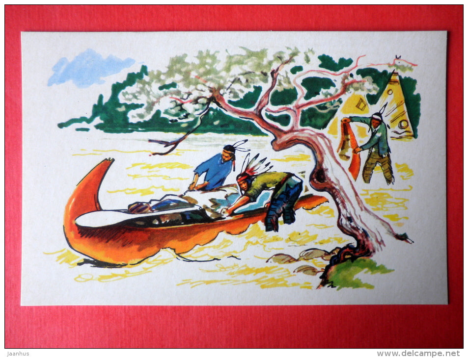 illustration by P. Pavlinov - Canoe - American Indians - Boats of the World - 1971 - Russia USSR - unused - JH Postcards