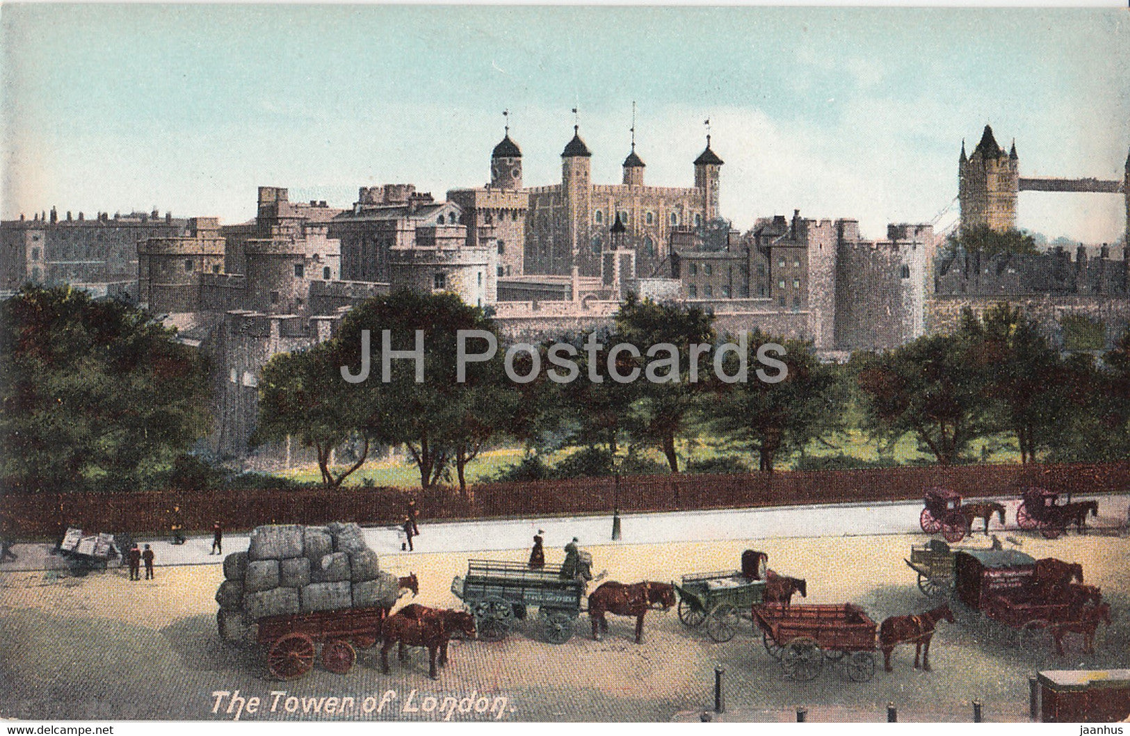 London - Tower of London - horse carriage - old postcard - England - United Kingdom - unused - JH Postcards